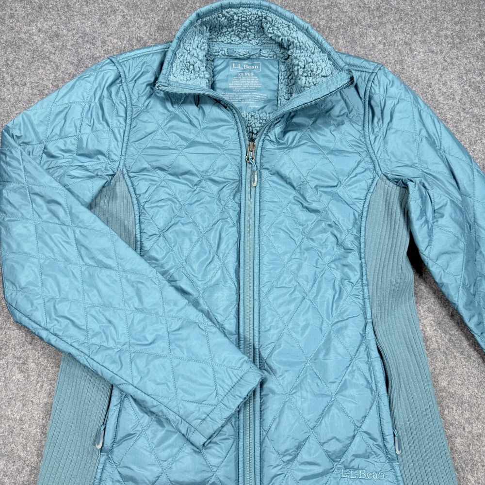 LL Bean Womens Quilted Fleece Lined Full Zip Jacket Teal Blue XS 295898